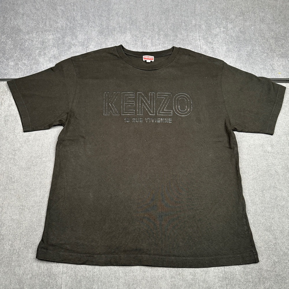 Kenzo Paris 18 Rue Vivienne 1970 Embossed Logo y2k T-Shirt Black Mens Large